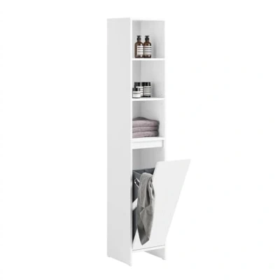 Abbildung von SoBuy Hochschrank Badschrank mit Wäschesack Wäscheschrank Badezimmer Schrank Badregal Badezimmerschrank Badezimmermöbel Weiß BHT ca. 30x170x30cm BZR158 W