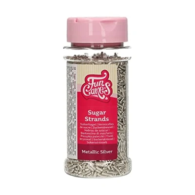 Abbildung von FunCakes Sugar Strands Metallic Silber: Kuchenstreusel, großartiger Geschmack, perfekt zum Dekorieren von Kuchen, Cupcake Streusel. 80 g.