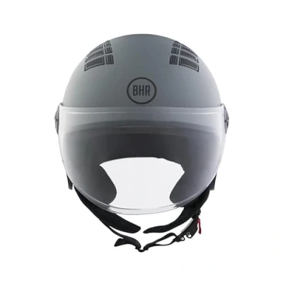 Abbildung von BHR Helm Demi Jet 834 Flow Sommer Rollerhelm Homologiert ECE 22.06 mit 16 Belüftungslöchern Vespa Kratzfestem Visier und Mikrometrischer Auslösung Matt Grau L