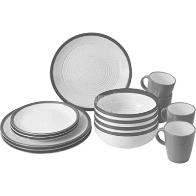 Abbildung von BRUNNER Campinggeschirr Set (16 teilig) für 4 Personen Lunchbox Bellagio aus hochwertigem Melamin Stone Touch rutschfest und strapazierfähig
