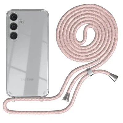 Abbildung von EAZY CASE Handykette kompatibel mit Samsung Galaxy S24 Plus Kette zum Umhängen für Hülle Band aus Silikon stoßfeste transparente Handyhülle als Fallschutz in Rosé Gold