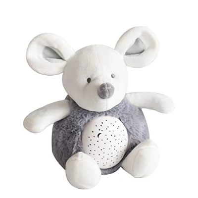 Abbildung von Doudou et Compagnie DC3691 Plüschtier Nachtlicht für Kinder, Maus mit Musik und Licht 3 Lichter Geräusch 20 cm Grau