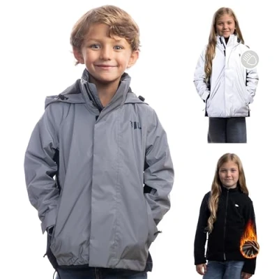 Abbildung von Valkental Wasserdichte 3in1 Jacke Kinder mit Fleece Zipp In Jungen &amp; Mädchen Geeignet als Winterjacke, Regenjacke Fahrradjacke
