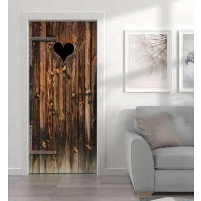 Abbildung von MyMaxxi Tür bekleben mit Türtapete Selbstklebend 90x200 Holz Klotür Herz verschönern Türfolie Türaufkleber XXL Türbilder Türposter Türklebefolie Vintage Wooden Door