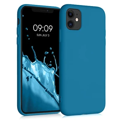 Abbildung von kwmobile Hülle kompatibel mit Apple iPhone 11 gummierte TPU Silikon Handyhülle Schutzhülle für kabelloses Laden Case in Karibikblau