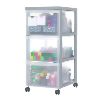 Abbildung von Iris Ohyama Kunststoff Schubladenbox mit Rollen, 3 tiefen Schubladen, Grau, Griffe zum Ziehen, Für Schlafzimmer, Bad, Schule &amp; Büro, BPA frei, Schubladenschrank, Rollcontainer, A4 Drawer, DC 303