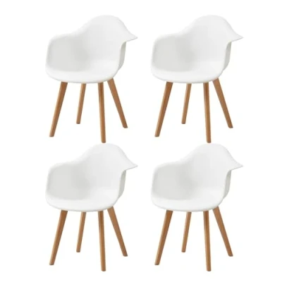 Abbildung von HJhomeheart Esszimmerstühle mit Armlehnen, 4er Set, Moderne Design Sessel, Beine aus Buchenholz, Skandinavische Küchenstühle (Weiß)