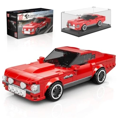 Abbildung von Mould King 27084 Technik Speed Champion Rennwagen Klemmbausteine 1977 V8 Auto Bausteine Sportwagen Bauspielzeug mit Acryl Vitrine Modellautos zum Sammeln (365 Teile)