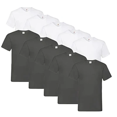 Abbildung von Fruit of the Loom Herren V Neck Valueweight T Shirt (10er Pack) (XXL, 5X Weiss, Graphit + 1 HLKauf Block)