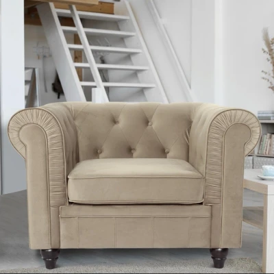Abbildung von Grand fauteuil Chesterfield Sessel mit Samtbezug Taupe Menzzo