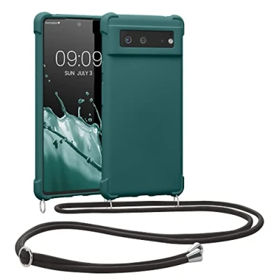 Abbildung von kwmobile Necklace Case kompatibel mit Google Pixel 6 Hülle Cover Kordel zum Umhängen Silikon Schutzhülle Petrol