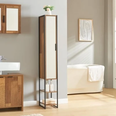 Abbildung von en.casa Hochschrank »Namsskogan« Badezimmerschrank 160x24x30cm Walnussoptik