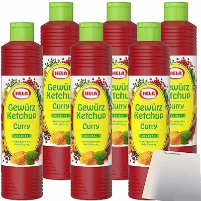 Abbildung von Hela Curry Ketchup Delikat 6er Pack (6x800ml Flasche) + usy Block