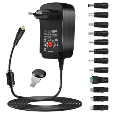 Abbildung von mizikuu Universal Netzteil, 30W AC auf DC Adapter Schaltnetzteil mit 5V 2.1A USB Port und Steckern Multi Voltage für 3V bis 12V Haushaltselektronik LED Streifen, 2000mA max