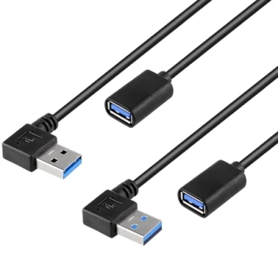 Abbildung von iYueMps USB 3.0 Adapter Kabel,USB winkelstecker 90 Grad Links/Rechts Gewinkelt Stecker auf Buchse Verlängerungskabel Typ A Adapter(30cm,2Stück)