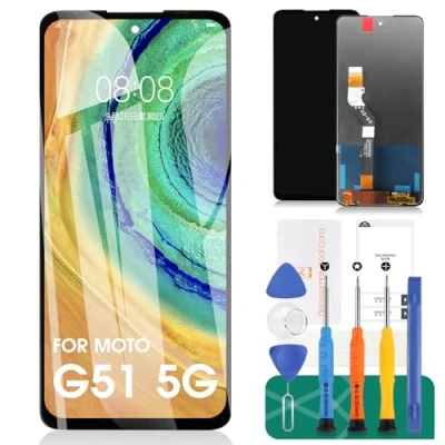 Abbildung von SRJTEK für Motorola Moto G51 5G LCD Display Bildschirm Ersatz XT2171 2 Touch Digitizer Montage Reparatur Kits (Schwarz,Ohne Rahmen)