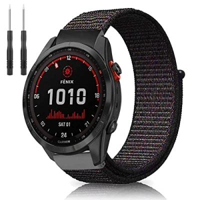 Abbildung von Lonkenn 26mm Armband Kompatibel mit Garmin Fenix 7X/Fenix 7X Solar/Fenix 6X/Fenix 6X Pro/Garmin 5X/Fenix 5X Plus, Nylon Ersatzarmbänder für 3 /Fenix HR/Fenix Sapphire Schwarz