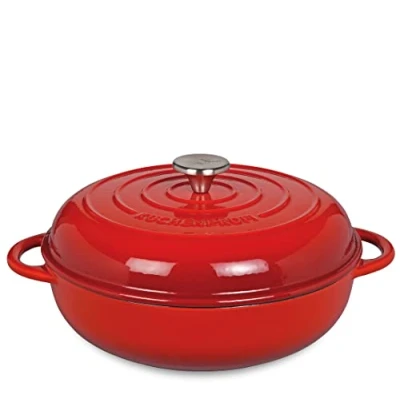 Abbildung von Kuchenprofi Gusseisen Pfanne 28 cm, emailliert, mit Seitengriffen und Gusseisendeckel, rot 0416500428