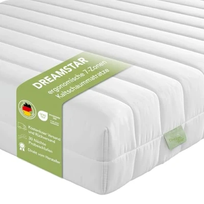 Abbildung von DREAMSTAR Simple Flex Duo I ergonomische 7 Zonen Kaltschaummatratze Rollmatratze 12 cm hoch Öko Tex Zertifiziert Härtegrad 2 und 3 (H2 &amp; H3) 120 x 200