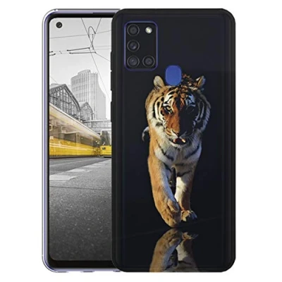 Abbildung von KX Mobile Hülle für Samsung A21s Handyhülle Motiv 223 Tiger Schwarz Braun Premium Silikonhülle SchutzHülle Softcase HandyCover Galaxy