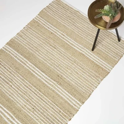 Abbildung von Homescapes Arlyn Jute Teppich beige weiß gestreift 90x150 cm, Flachgewebe &amp; Baumwolle mit Streifen Muster