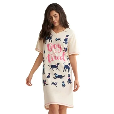 Abbildung von Hatley Damen Sleep Shirt Nachthemd, Bandana Labs Dog Tired, Einheitsgröße EU