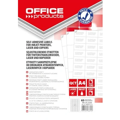 Abbildung von OFFICE PRODUCTS Etiketten Selbstklebend / 38 x 21,2 mm 100 Blatt A4 Weiß/Günstige, Wirtschaftliche Selbstklebeetiketten/Adressaufkleber Bedruckbar Adressetiketten Klebeetiketten