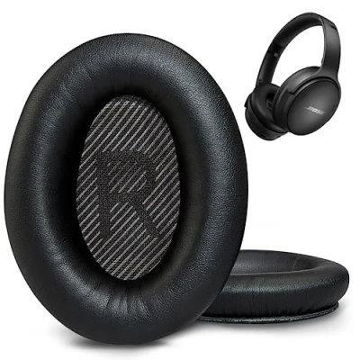 Abbildung von AHG Premium QC45 Ersatz Ohrpolster, kompatibel mit Bose QuietComfort 45/Bose Kopfhörern Geräuschunterdrückung. Hochwertiges Proteinleder, extra dicker, hochdichter Schaumstoff und langlebig