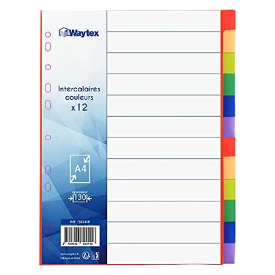Abbildung von WAYTEX 931348 Register A4, 12 Tasten, neutral, Polypropylen, lebendige Farben mit Index