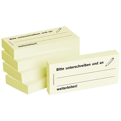 Abbildung von Bizstix Haftnotizen 75x35mm gelb &#039;Bitte unterschreiben und an __ weite