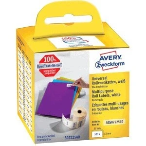 Abbildung von AVERY Zweckform ASS0722540 Dymo LabelWriter Etiketten kompatibel zu S0722540 (57x32mm, 1 Rolle500 ablösbare Aufkleber, selbstklebend, für LW Etikettendrucker/Beschriftungsgerät/Etikettenband)