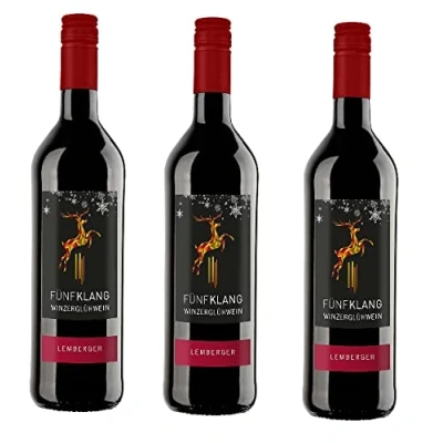 Abbildung von 9 Flaschen Fünfklang Glühwein Lemberger mit Trollinger a 750ml Rotwein Winzerglühwein