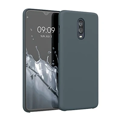 Abbildung von kwmobile Hülle kompatibel mit OnePlus 6T Silikon Handy Case Handyhülle weiche Oberfläche kabelloses Laden Dunkler Schiefer