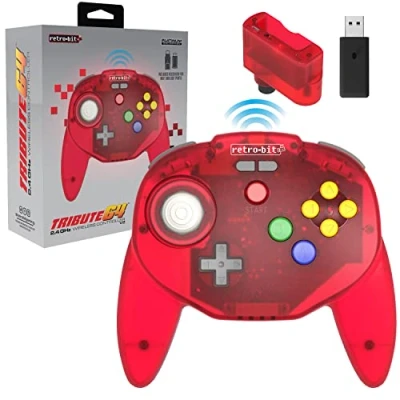 Abbildung von Retro Bit Tribute64 2.4Ghz Wireless Controller For N64, Switch, PC, Mac and Other USB Devices Clear Red (Nintendo Switch//)