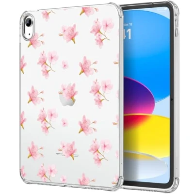 Abbildung von MoKo Hülle Kompatibel mit iPad 10. Generation 2022, 10,9 Zoll, Kratzfest Klare Schutzhülle Dünne Cover Stoßfester Schlagfestigkeit Tablet Hülle, Rosa Blume