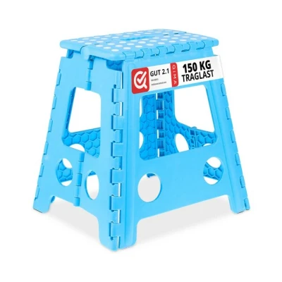 Abbildung von Relaxdays Klapphocker faltbar, Camping Hocker, Kinder Badhocker, bis 150 kg, Kunststoff, HxBxT: 39 x 32 cm, blau