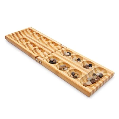 Abbildung von SMALL FOOT Strategiespiel Kalaha Bambus Box 48 Natursteine ab 6 Jahren