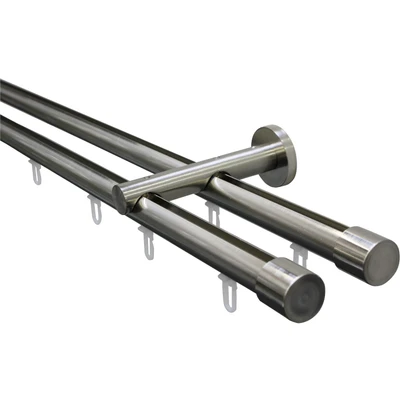 Abbildung von GARDINIA Gardinenstangen Set Isa, 2 läufig mit Innenlauf II, Komplettgarnitur inkl. Stangen, Trägern, Endstücken und Gleitern, Ø 20 mm, 220 cm, Edelstahl Optik