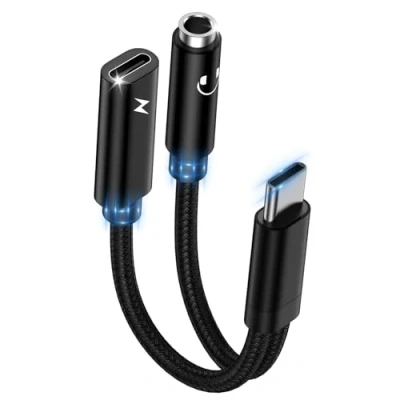 Abbildung von USB C auf 3,5mm Klinke Kopfhörer Adapter und Laden,2 in 1 Type 3.5mm Adapter,USB zu Schnellladung Aux Audio für Samsung Galaxy S24 A54 A53 A34 A23 A33 A14 S23 S22 S21 S20,Google Pixel 8