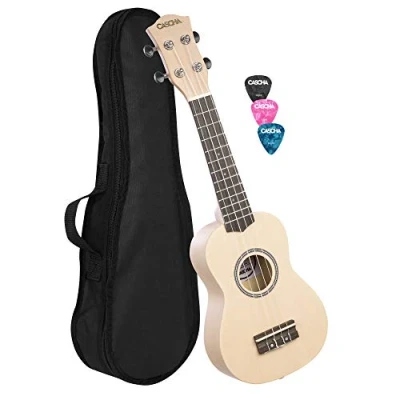 Abbildung von Cascha Ukulele HH3967 Sopran White, Set, mit Tasche und 3 Plektren