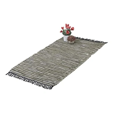 Abbildung von Läufer Flickenteppich Leder &amp; Baumwolle, relaxdays, Höhe: 10 mm, Grün, 70 x 140 cm