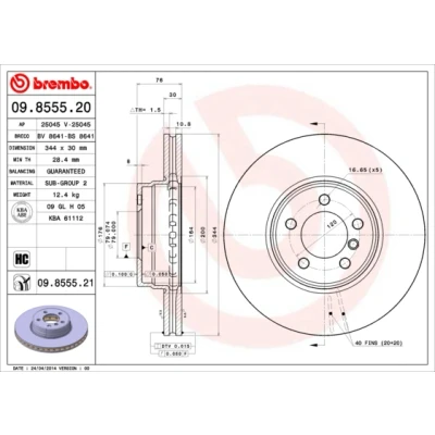 Abbildung von BREMBO COATED DISC LINE 09.8555.21 Bremsscheibe 344 30 5 innenbelüftet beschichtet hochgekohlt LAND ROVER: Range Rover 3