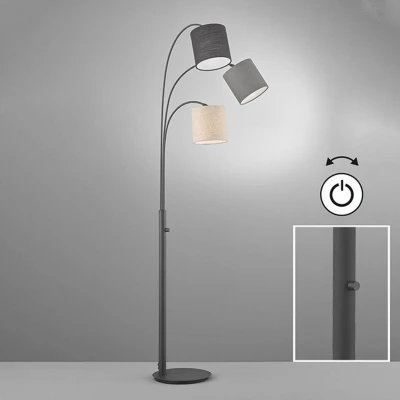 Abbildung von Fischer &amp; Honsel Stehleuchte, Shade sandschwarz Stoffschirm sandfarben Leinen grau schwarz H: 186,00 cm, Ausladung Wand: 67,00 cm mit Drehschalter 3x E27 max. 40,0 Watt 40360