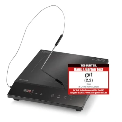 Abbildung von CASO TC2400 Thermo Control Einzel Induktionskochfeld mit Thermometer für gradgenaues Braten und Kochen, perfekt SousVide, Temperaturbereich 60 240C, Timer, 2400 Watt