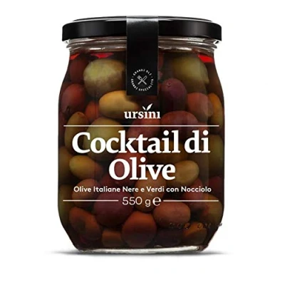 Abbildung von Cocktail di Olive italienische Antipasti Oliven in Salzlake bella cerignola, verdi sicilia, leccino aus Abbruzzen