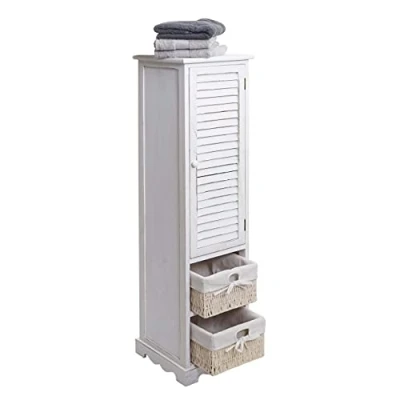 Abbildung von Mendler Badezimmerkommode HWC H20, Badezimmer Schrank Badschrank Badregal, 120x27x29cm Massiv Holz Shabby weiß
