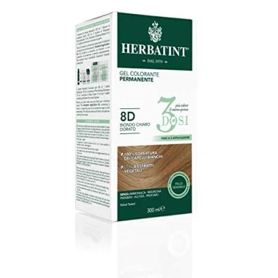 Abbildung von Herbatint Permanentes Farbgel 3 Dosen, 300 ml 8D Hellblond, goldfarben, ohne Ammoniak, für empfindliche Haut, 100% Abdeckung weißes Haar, mit 8 natürlichen Bio Extrakten