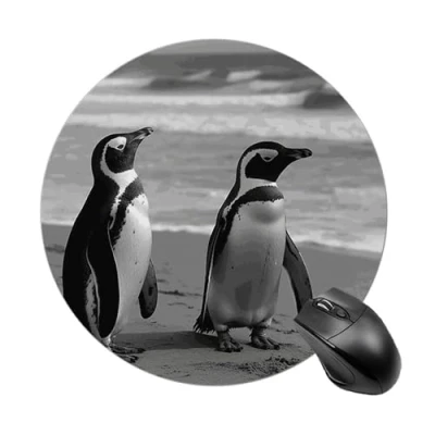 Abbildung von Mauspad mit Pinguin, stehend am Strand, rund, Computer Mauspad, wasserdicht, Gaming Mauspads rutschfester Gummiunterseite, waschbare Mauspads, personalisiertes für Schreibtischunterlage,