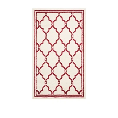Abbildung von SAFAVIEH Geometrisch Teppich für Wohnzimmer, Esszimmer, Schlafzimmer Amherst Collection, Kurzer Flor, Elfenbein und Rot, 91 X 152 cm