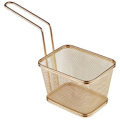 Abbildung von Servier Edelstahl Frittierkorb, Miniatur Frittierkorb für Pommes, Zwiebelringe etc., Snack Korb, aus Gold Look, 13 x 10,5 cm, H: 9 Griff 13,5 cm